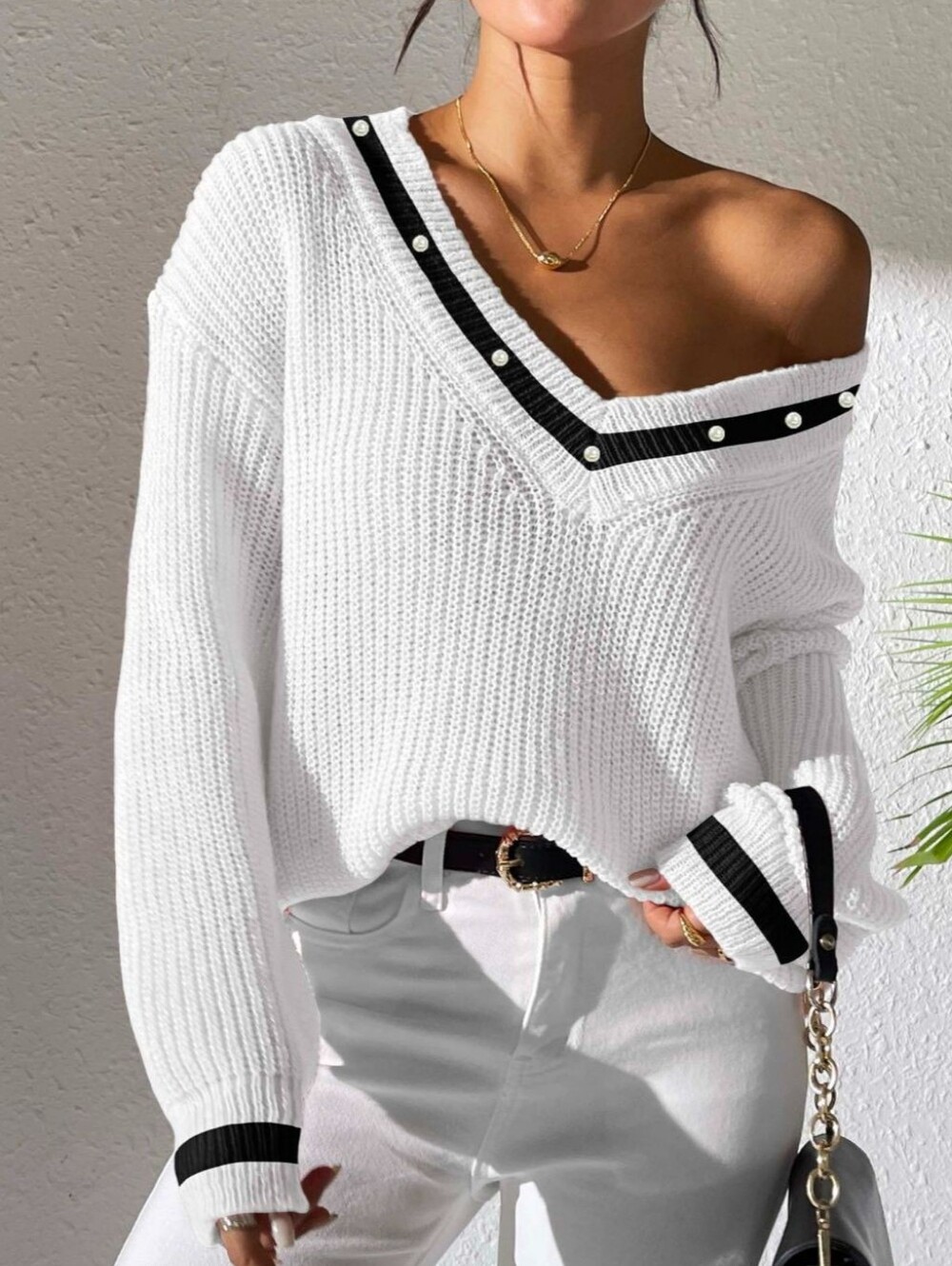 Bordered Beauty Sweater - White - Picture 2 of 7